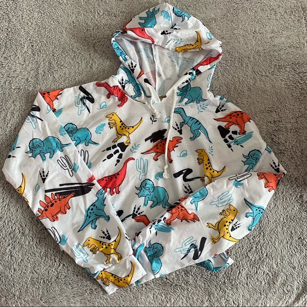 Romwe Dinosaur Sweatshirt Cropped Size Large
